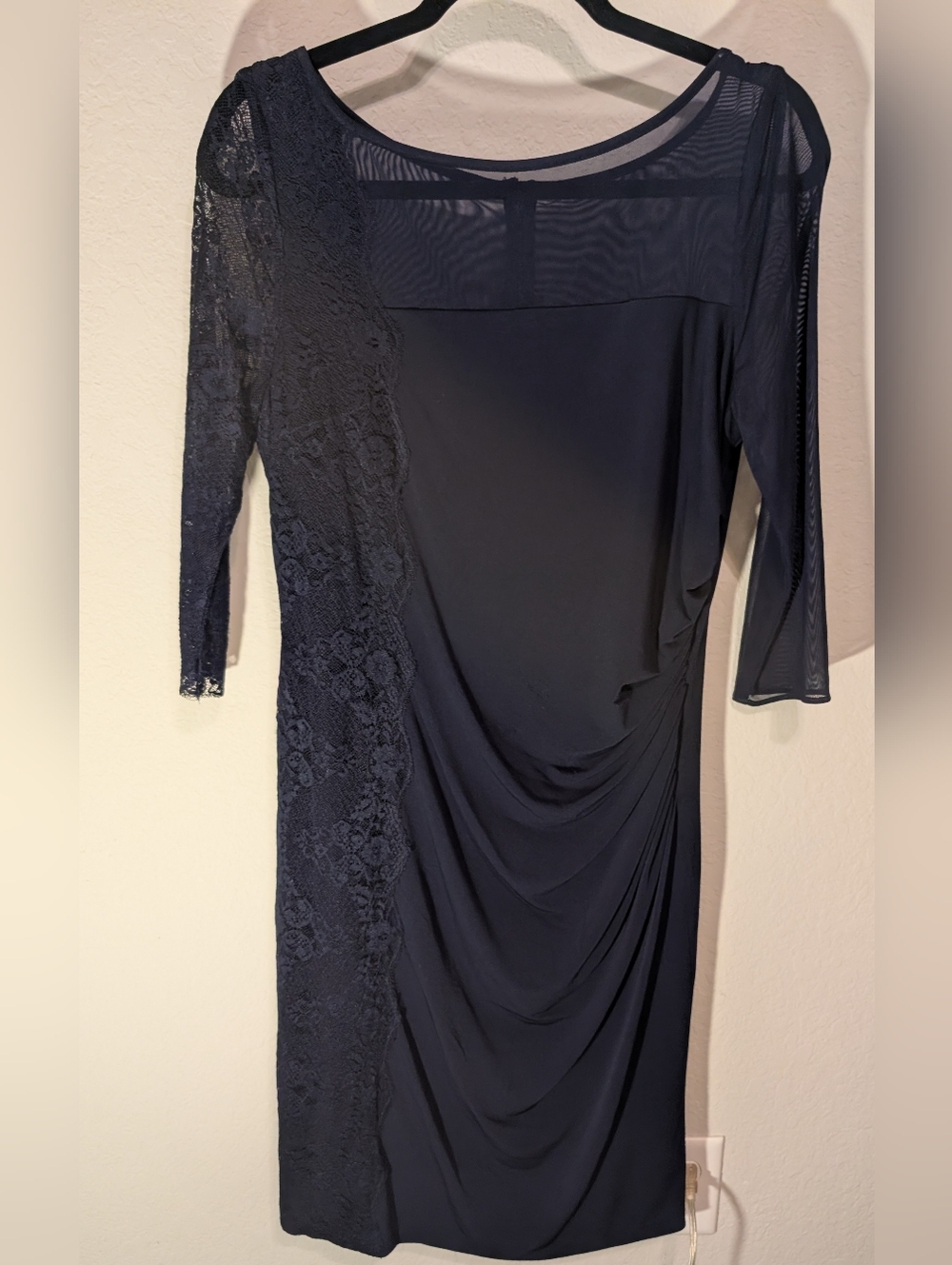 Vince Camuto Navy Lace-Detail Midi Dress